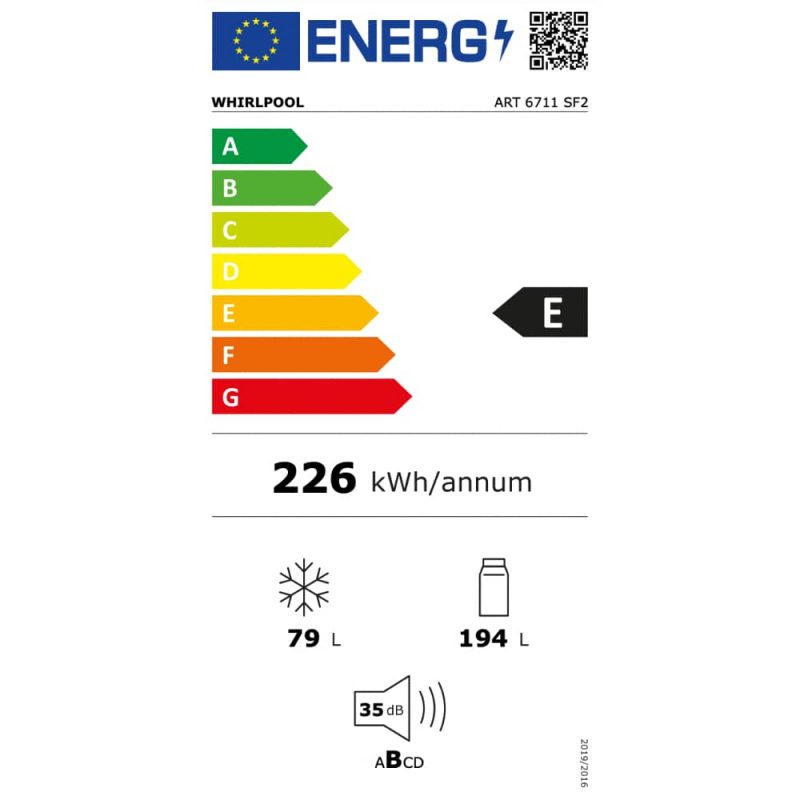 Ugradbeni hladnjak Whirlpool ART 6711 SF2 energetska naljepnica