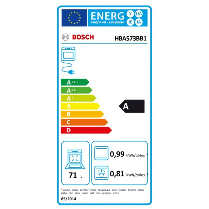 Ugradbena pećnica Bosch HBA573BB1 energetska naljepnica