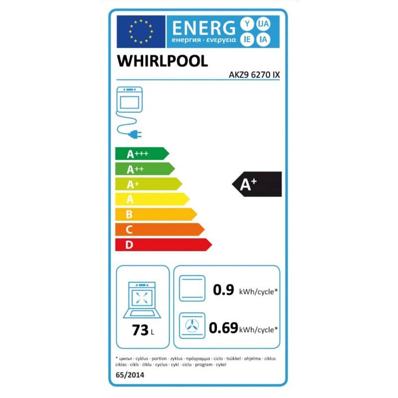 Ugradbena pećnica Whirlpool AKZ9 6270 IX energetska naljepnica