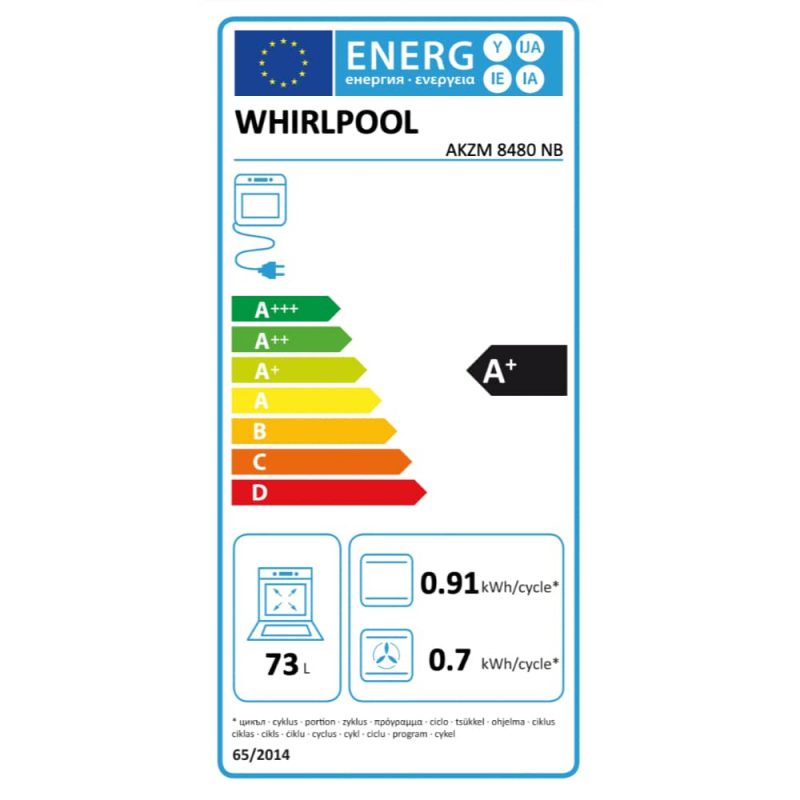 Ugradbena pećnica Whirlpool AKZM 8480 NB energetska naljepnica