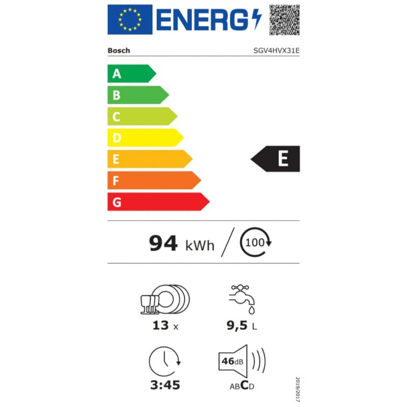 Ugradbena perilica posuđa Bosch SGV4HVX31E energetska naljepnica