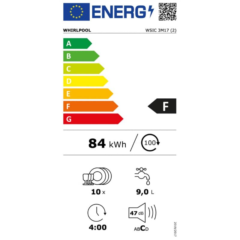 Ugradbena perilica posuda Whirlpool WSIC 3M17 energatska naljepnica