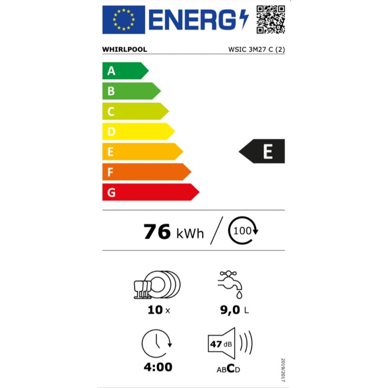 Whirlpool WSIC3M27C</br>Širina 45cm, Visina 82cm, 10 setova